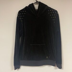 Women's Small Juicy Couture Black Velour Studded Pullover Hoodie